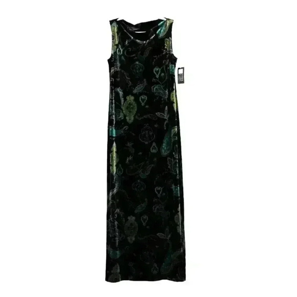 NWT Vintage 90s Y2K Carole Little Maxi Dress 8 Velour Velvet Paisley Cowl Neck - Picture 1 of 14